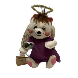 Vintage Annalee Doll Angel‎ Mouse Halo With Purple Robe Blue Bird 1998